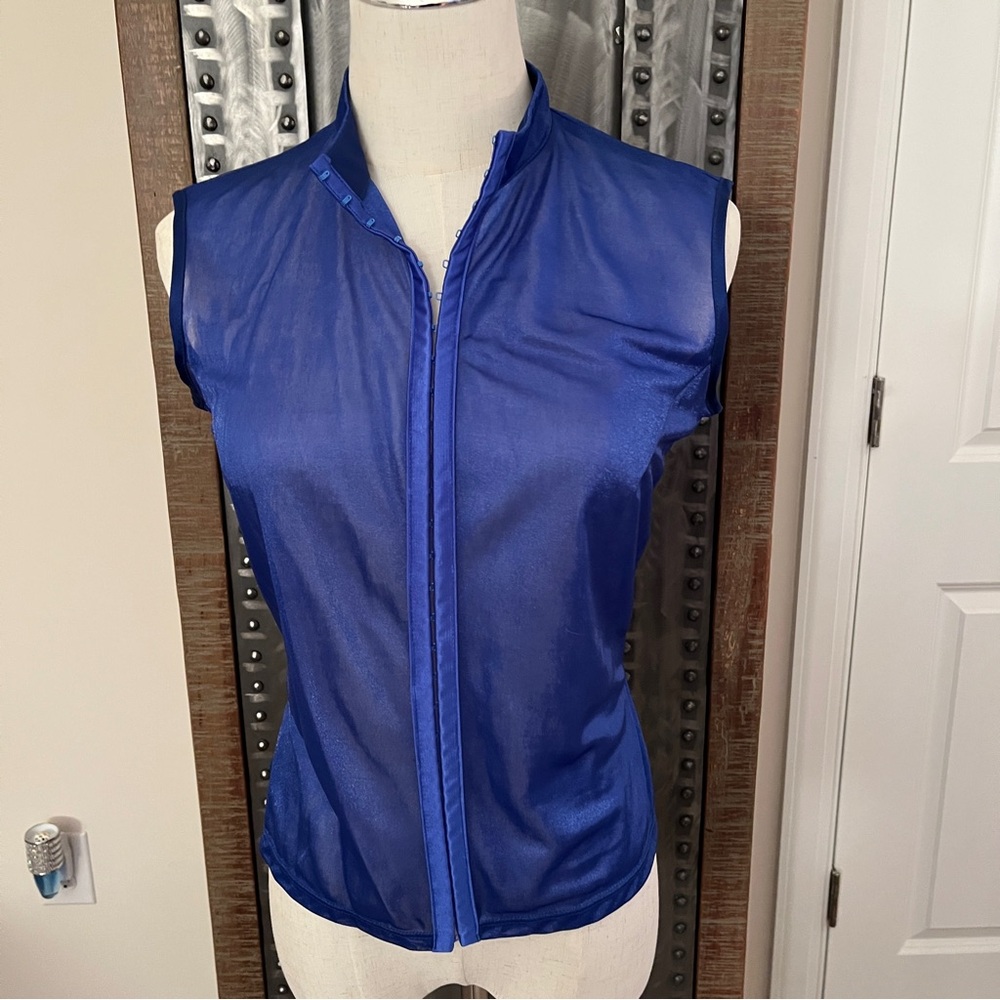 VTG Karen Millen Y2K Cobalt Sheer Vest Hook & Eye Mock Neck Top - US 8